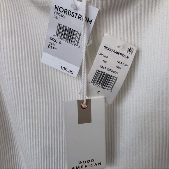 Good American | Half Zip Ribbed Bodysuit NWT Ivory - Picture 5 of 7